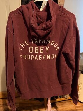 Obey Maroon Pullover Hoodie with White 'Obey' Graphic
